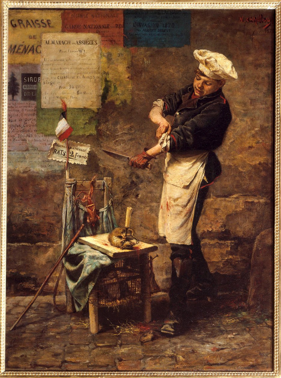 بائع الجرذان أثناء حصار باريس عام 1870 (hs / t 0.64 x 0.47) رسم بواسطة Narcisse Chaillou عام 1870 (1835-1916) (بائع الفئران أثناء حصار باريس بواسطة Narcisse Chaillou
