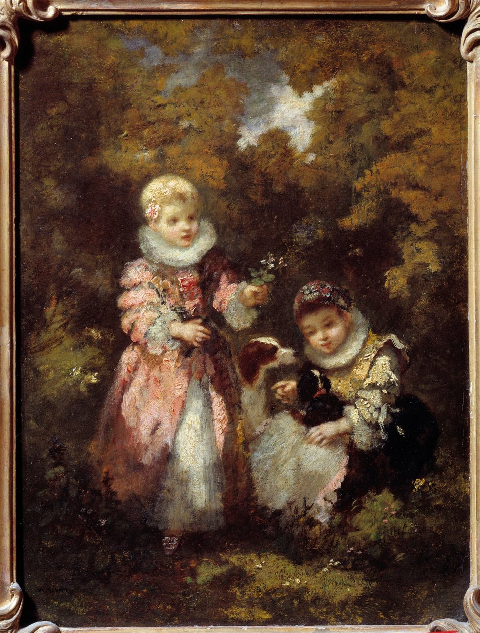 الأطفال والكلاب الرسم بواسطة نارسيس دياز دي لا بينا (1807-1876) (ec. de Barbizon) Sun. 0،32 × 0،24 م بواسطة نارسيس فيرجيل دياز دي لا بينيا