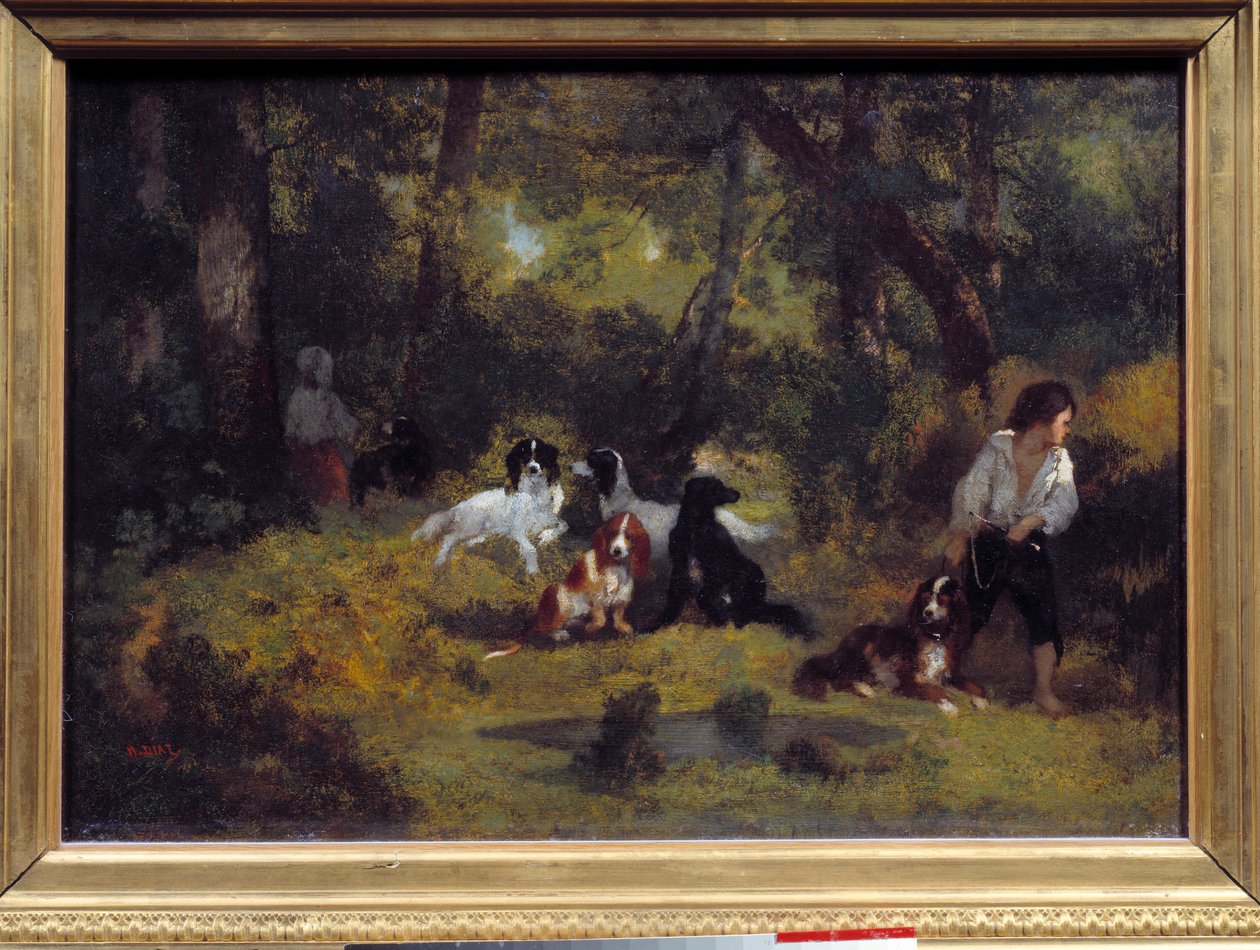 The Valet of Dogs Painting بواسطة Narcisse Diaz de la Pena (1807-1876) (ec. De Barbizon) في القرن التاسع عشر. 0.29x0.42 م باريس ، متحف اللوفر بواسطة نارسيس فيرجيل دياز دي لا بينيا