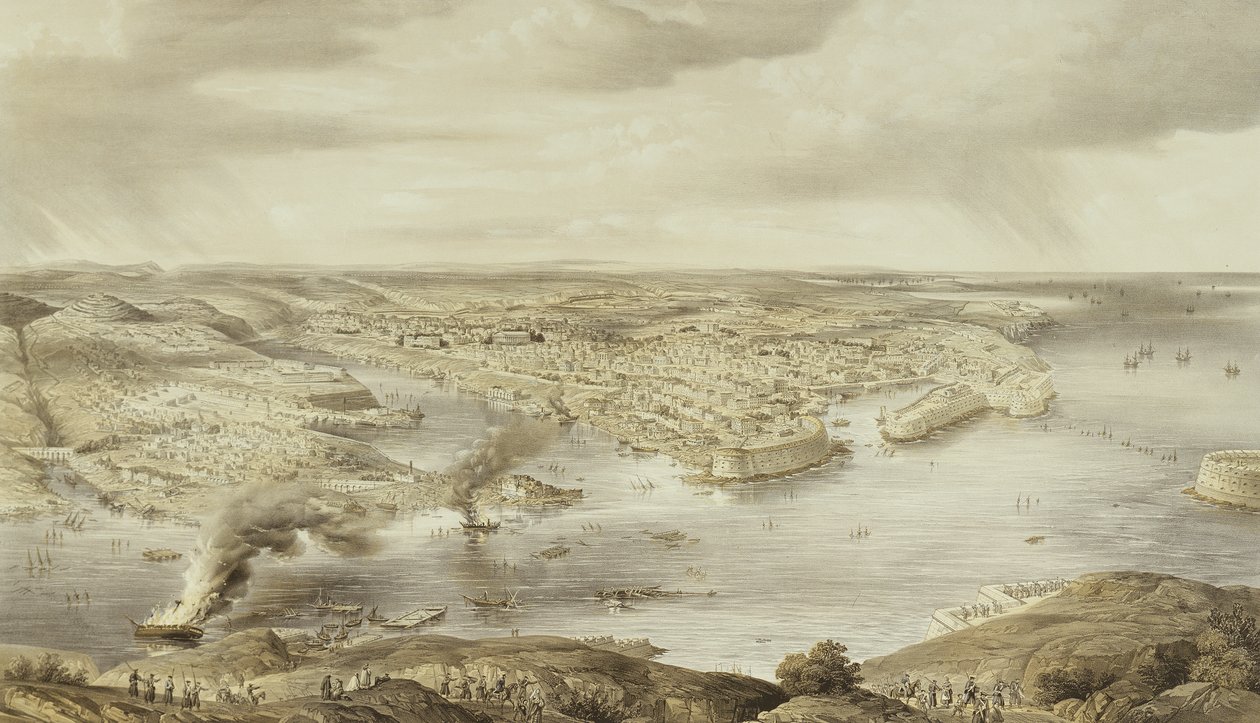 أطلال سيباستوبول الملطخة بالدم ، 10 سبتمبر 1855 ، محفورة بقلم Day und Son ، نُشر عام 1857 بواسطة ناثانيل ويتوك