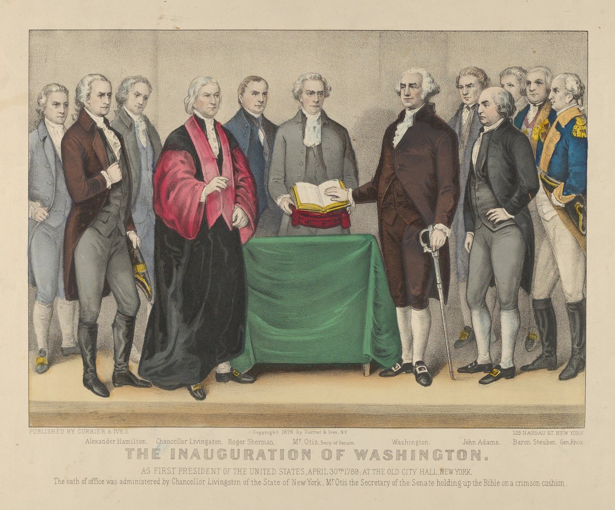 تنصيب واشنطن كأول رئيس للولايات المتحدة ، 30 أبريل 1789 - ... ، 1876. المؤلفون: ناثانيال كوريير ، وجيمس ميريت آيفز ، وكارير وإيفز. بواسطة كوريير وآيفز