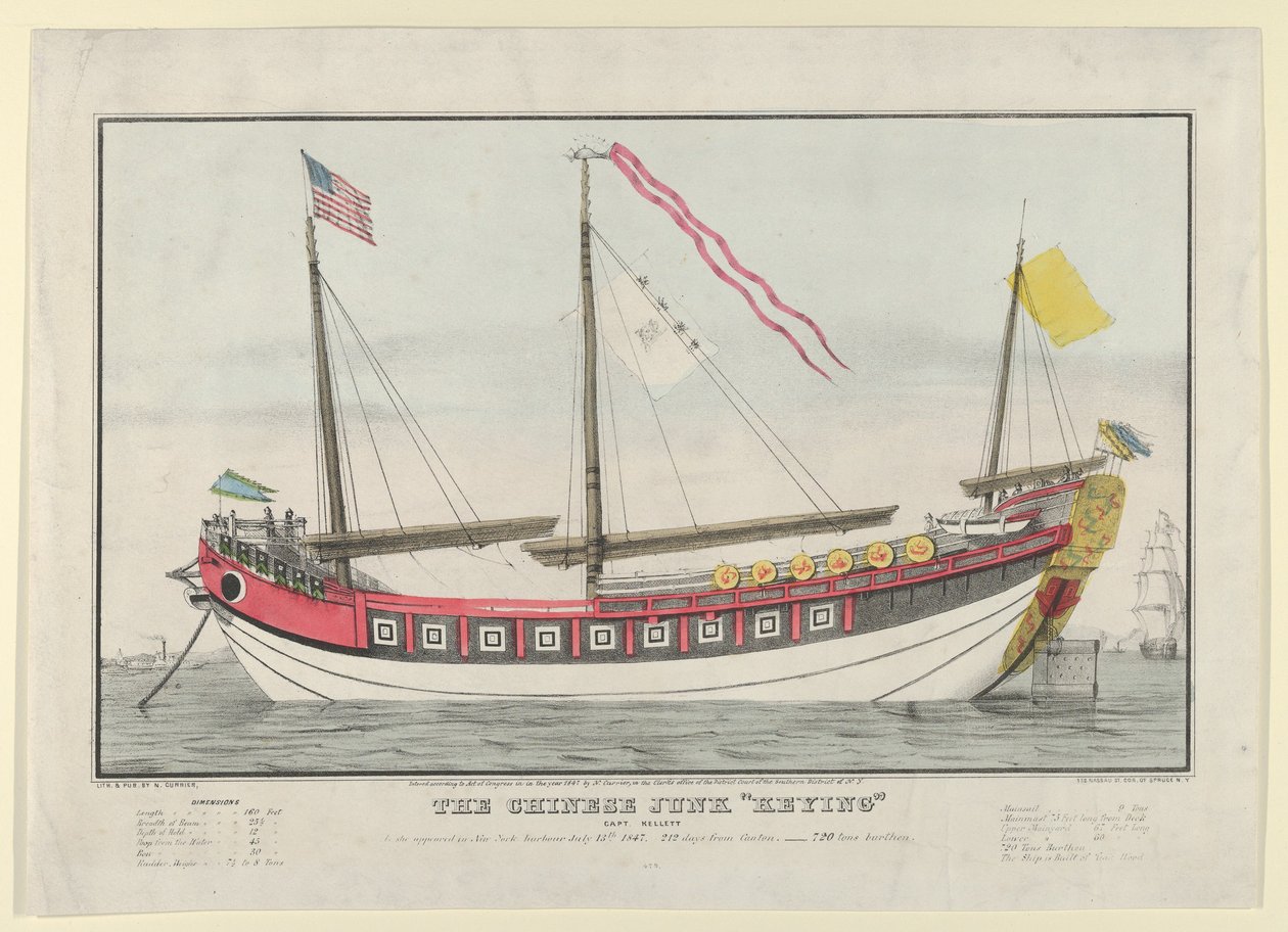 The Chinese Junk Keying-Captain Kellett- كما ظهرت في ميناء نيويورك في 13 يوليو ، 1 ... ، 1847. بواسطة ناثانيل كورير
