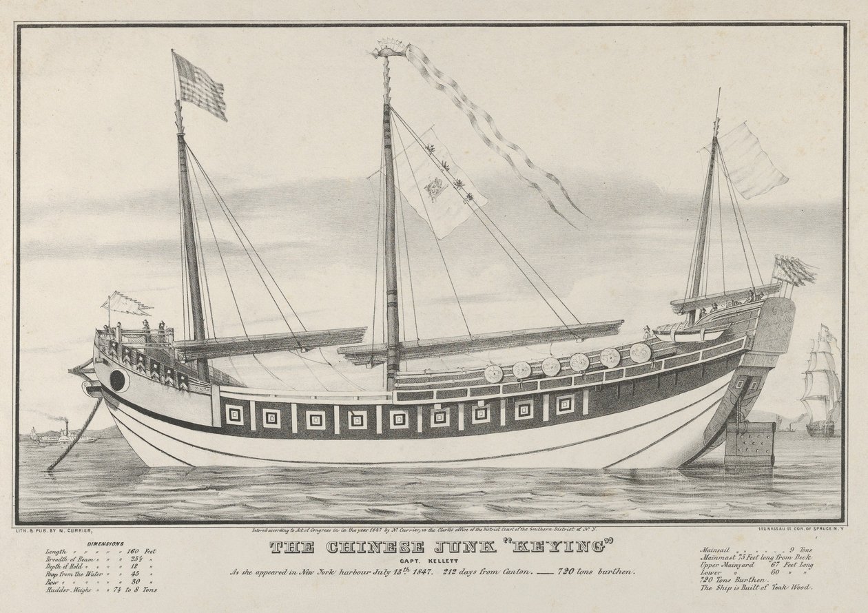 The Chinese Junk Keying-Captain Kellett- كما ظهرت في ميناء نيويورك في 13 يوليو ، 1 ... ، 1847. بواسطة ناثانيل كورير