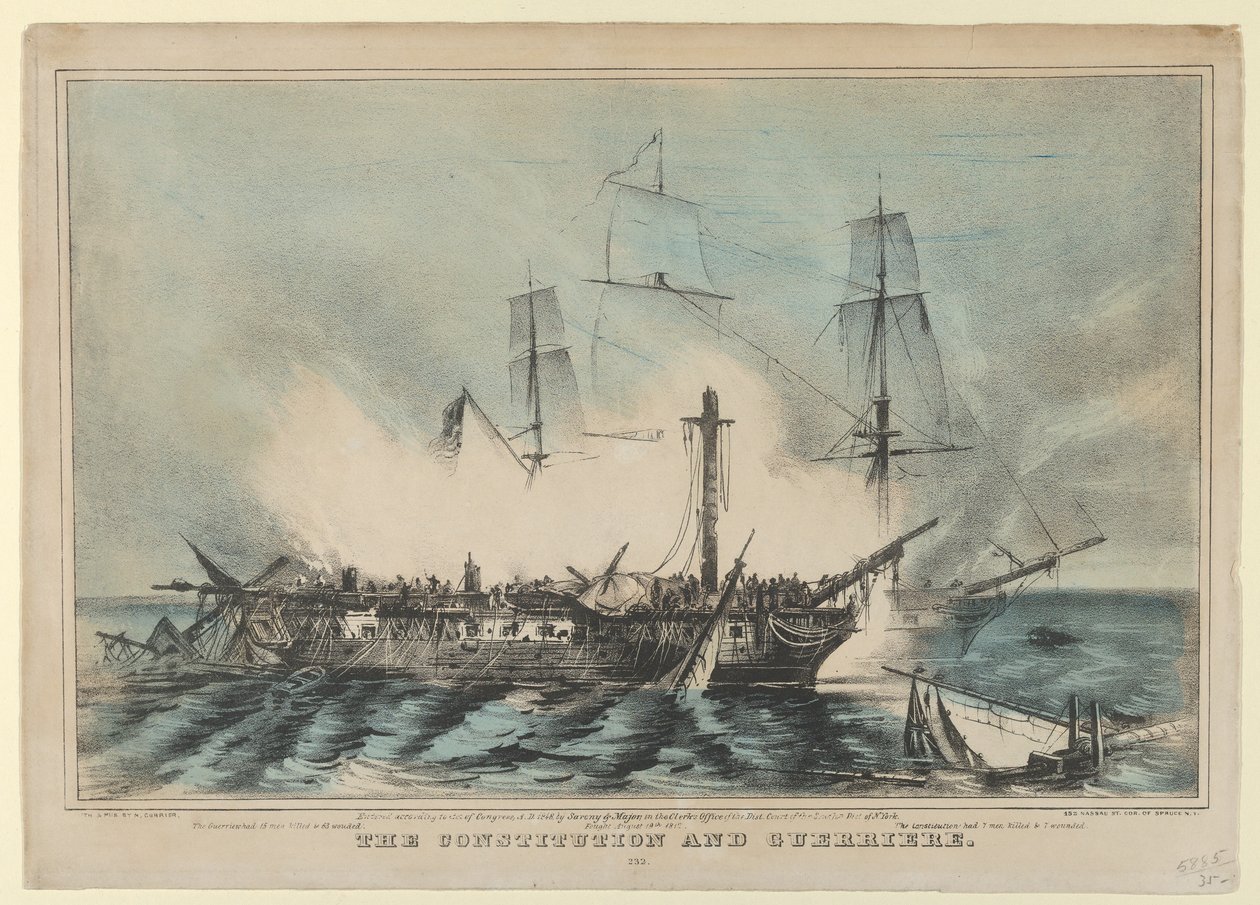 الدستور و Guerriere - حارب في 19 أغسطس 1812 - كان لدى Guerriere 15 رجلاً قتل ... ، 1848. بواسطة ناثانيل كورير