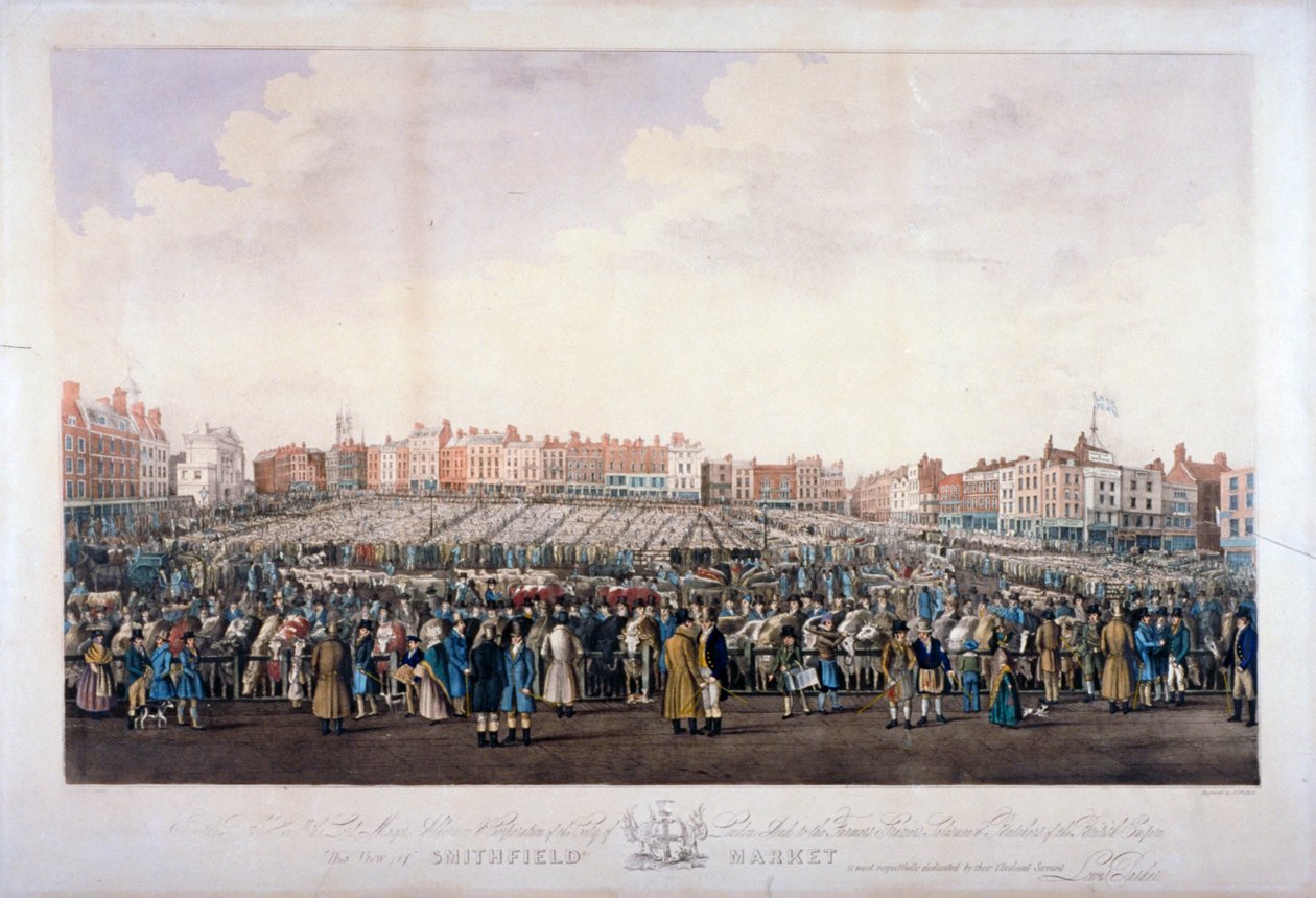 سوق سميثفيلد ، ويست سميثفيلد ، مدينة لندن ، c1825. بواسطة ناثانيل ويتوك