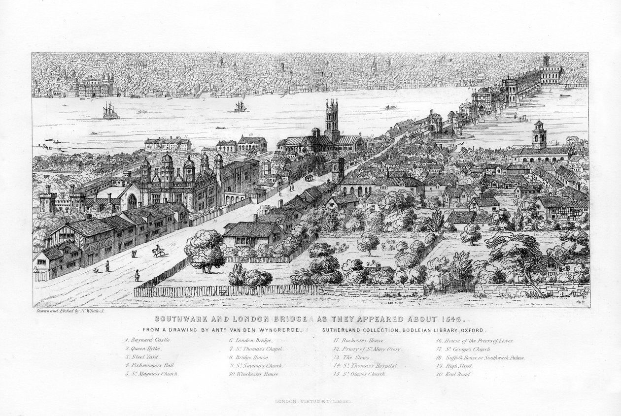 ساوثوارك ولندن بريدج كما ظهرت حوالي 1546 ، c1860. بواسطة ناثانيل ويتوك