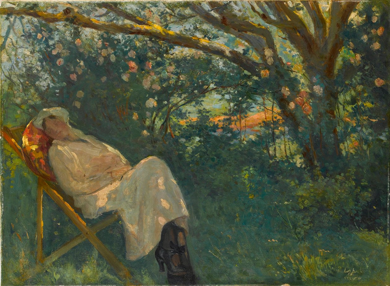 "سيدة باللون الوردي على أريكة استرخاء" لوحة نظمي ضياء كيران (1881-1937) - 1904 - ألوان زيتية على قماش خافت 54x73 سم متحف ساكيب سابانجي ، إسطنبول بواسطة نظمي ضياء كيران