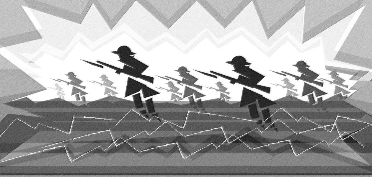 جنود الحرب العالمية الأولى بالحراب - يخرجون من الخنادق بواسطة نيل أوزبورن