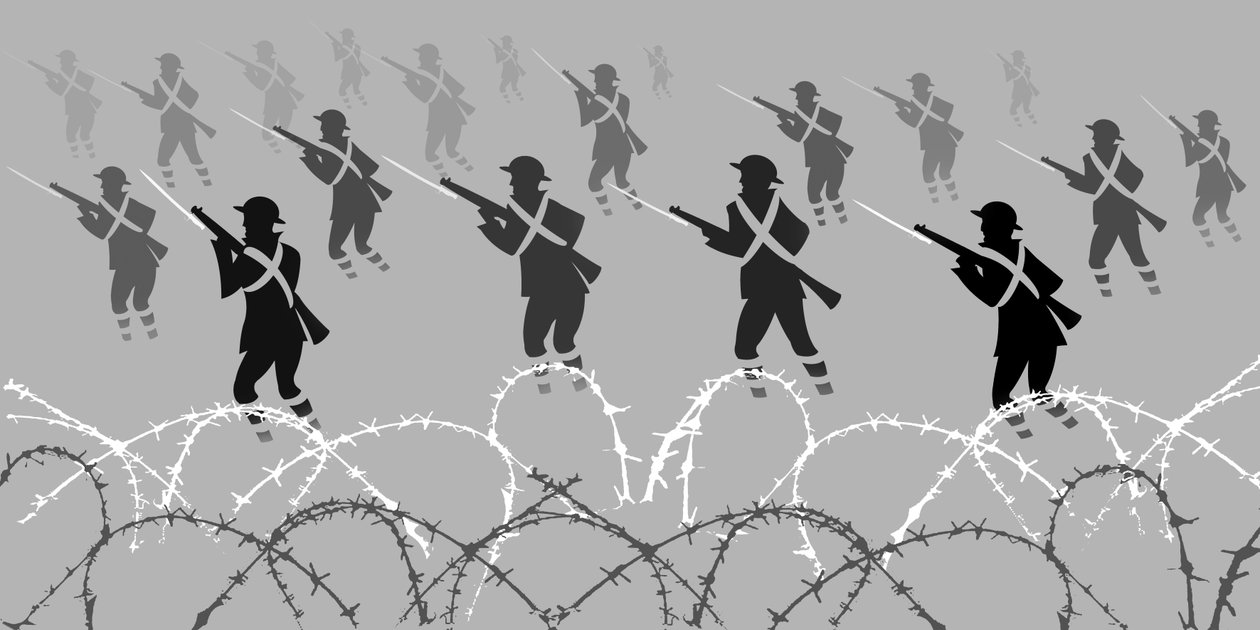 جنود الحرب العالمية الأولى بالحراب - يخرجون من الخنادق بواسطة نيل أوزبورن