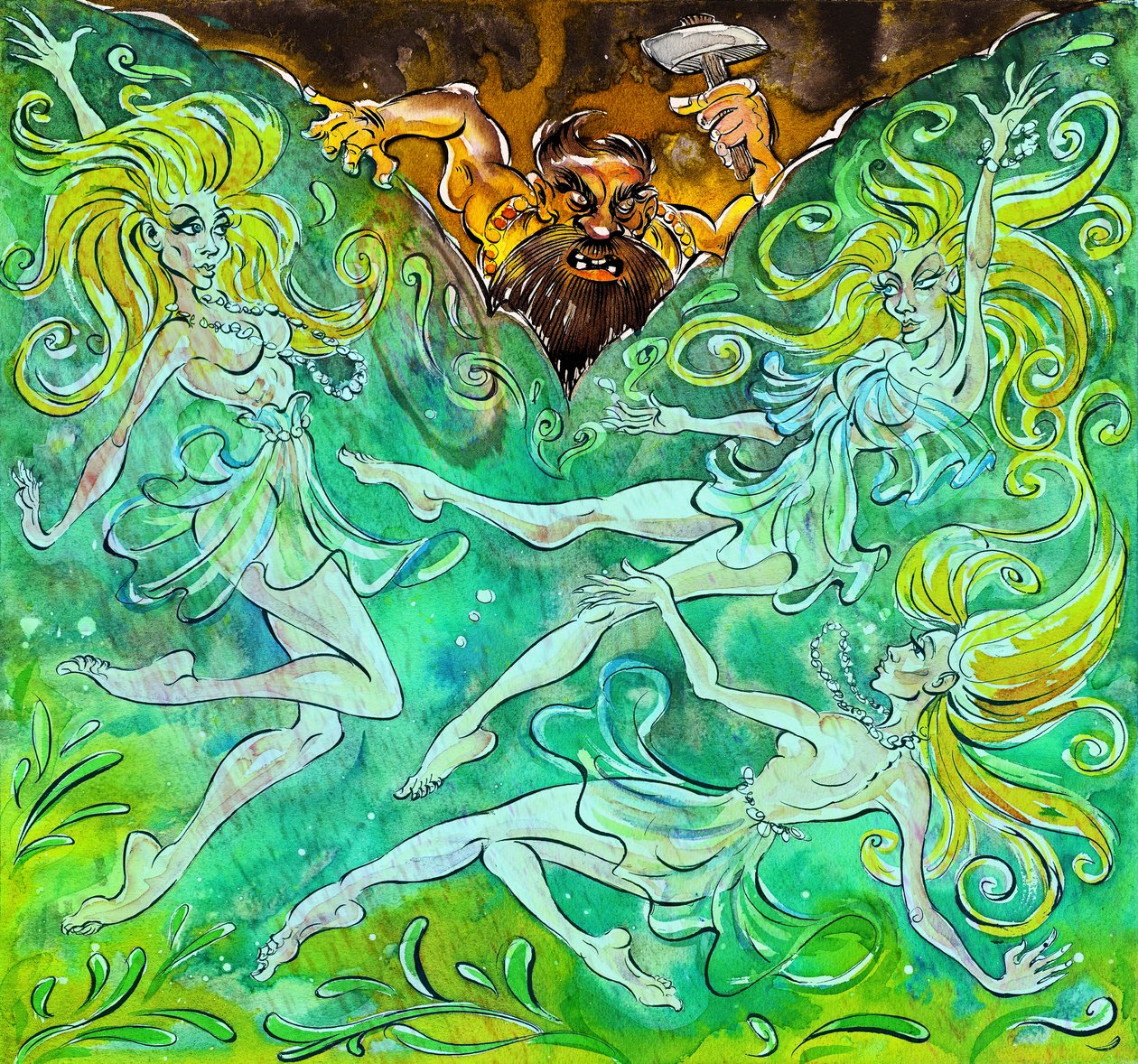Alberich و Rhinemaidens - رسم توضيحي لـ "Das Rheingold" بواسطة نيل أوزبورن