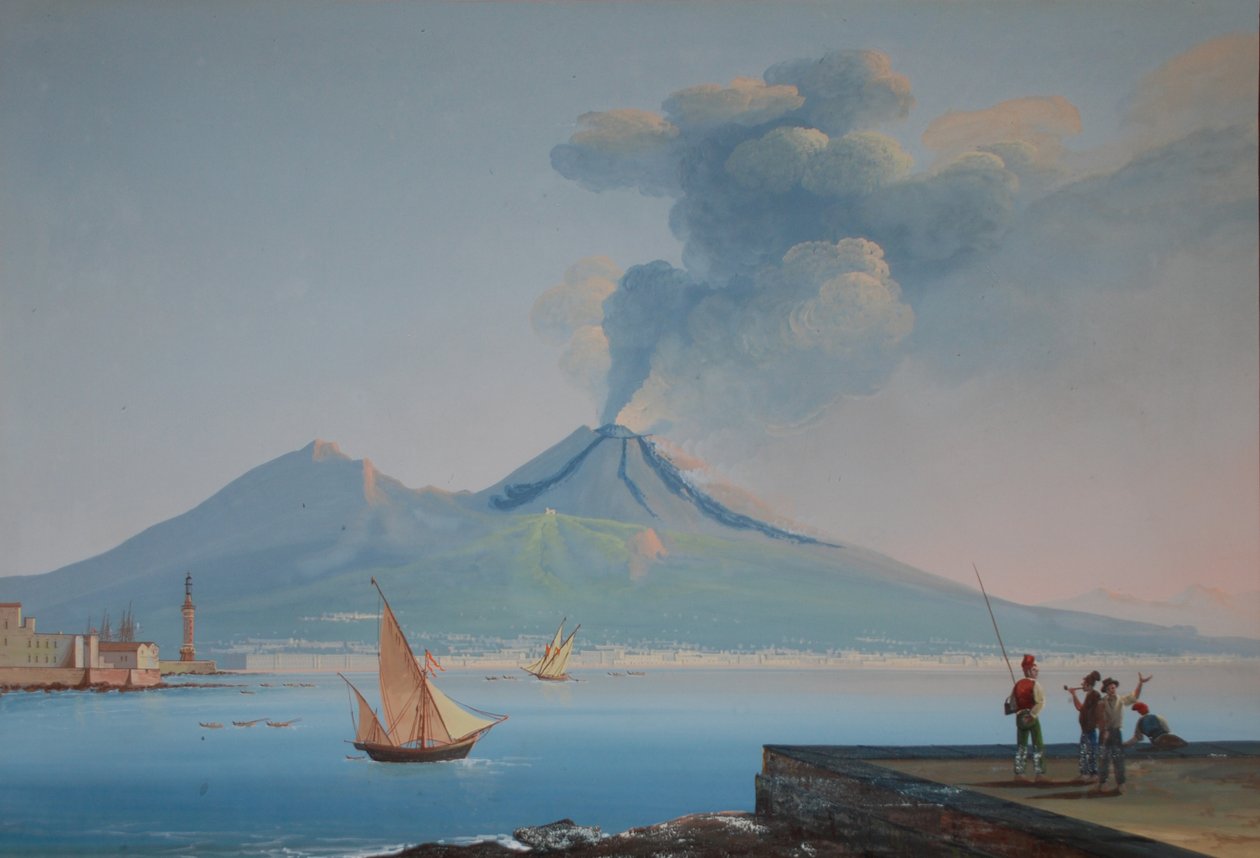 View of Naples Bay with Mount Vesuvius (oil on canvas) بواسطة مدرسة نابولي