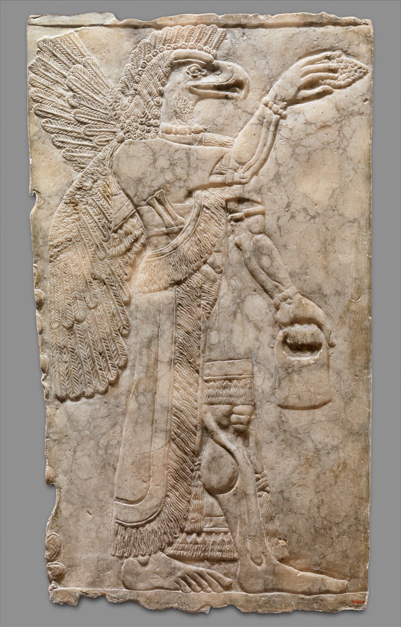 لوحة الإغاثة من شخصية خارقة مجنحة برأس نسر ، c.883-59 قبل الميلاد (مرمر الجبس) بواسطة الجدد الأشوريون
