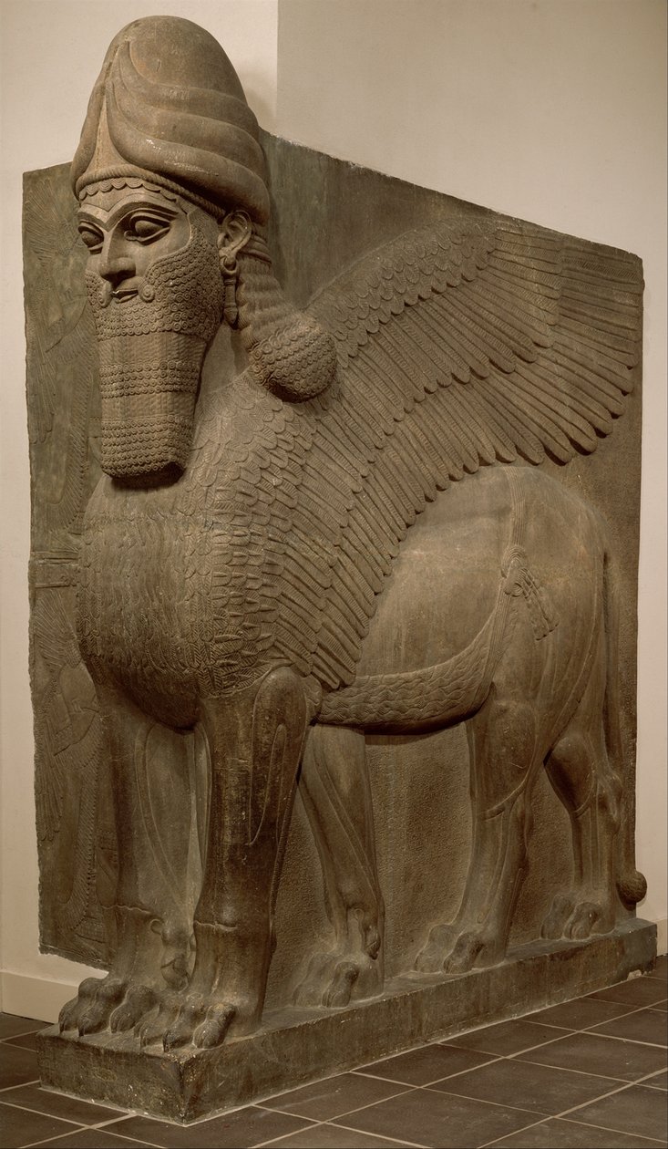 أسد مجنح برأس الإنسان (لاماسو) ، c.883-859 قبل الميلاد (مرمر الجبس) بواسطة الجدد الأشوريون