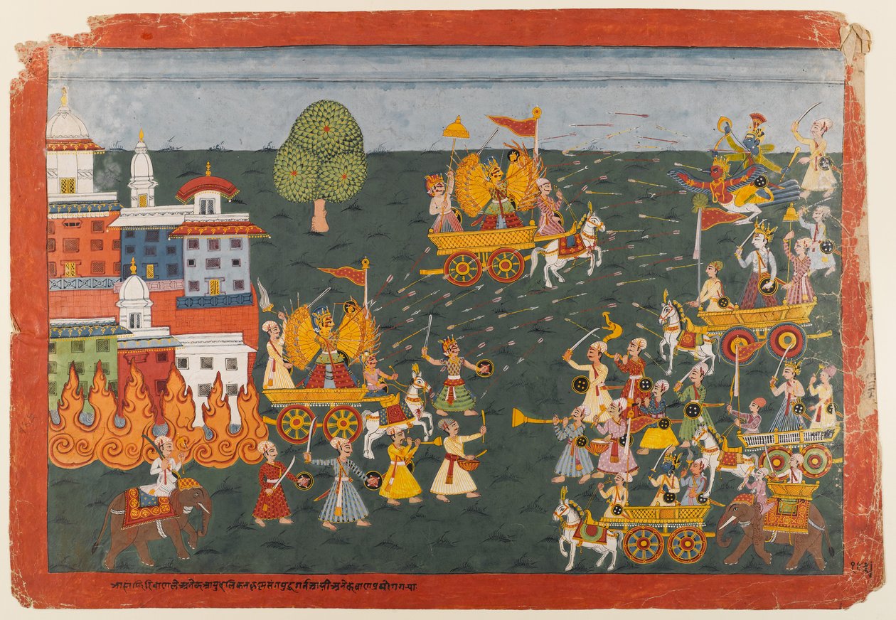 فوليو من سلسلة بهاجافاتا بورانا ، c.1800 (مرحاض على ورق) بواسطة المدرسة النيبالية