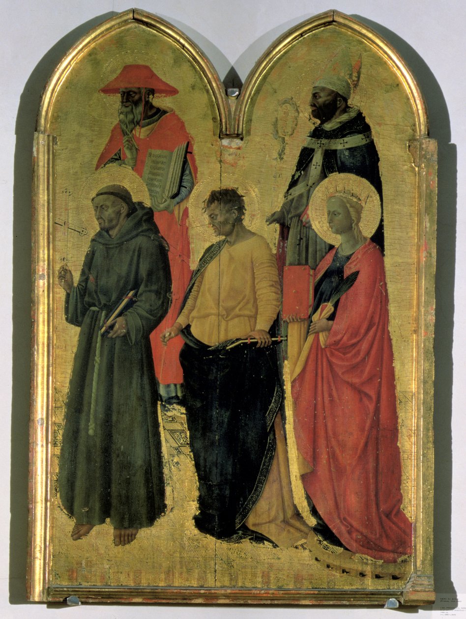 سانت فرانسيس ، سانت جيروم ، سانت فيليب ، سانت كاترين وقديس أسقف ، ج 1444 (درجة الحرارة على اللوحة) بواسطة نيري دي بيشي