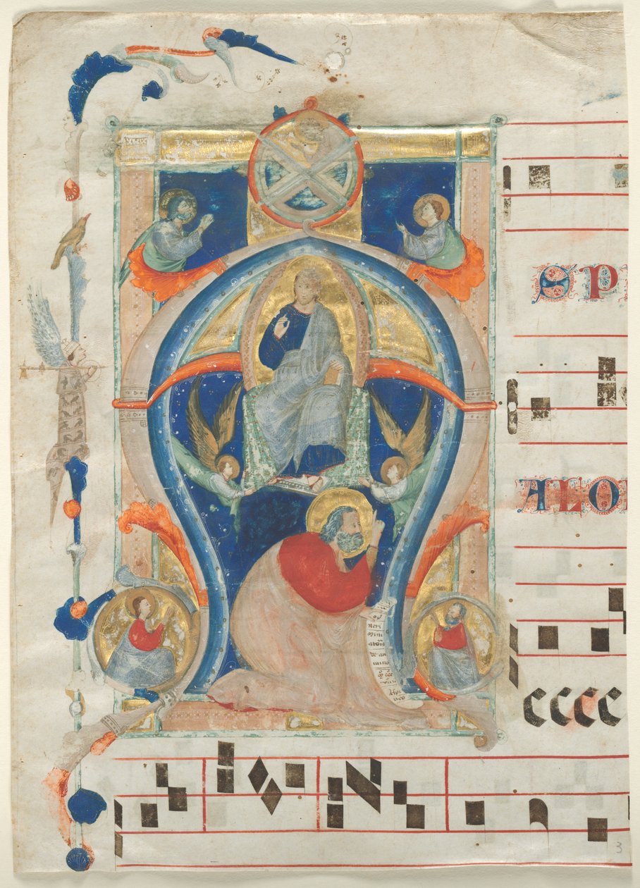 جزء من Antiphonary مع بداية تاريخية أ: المسيح في الجلالة ، 1308. بواسطة نيري دا ريميني