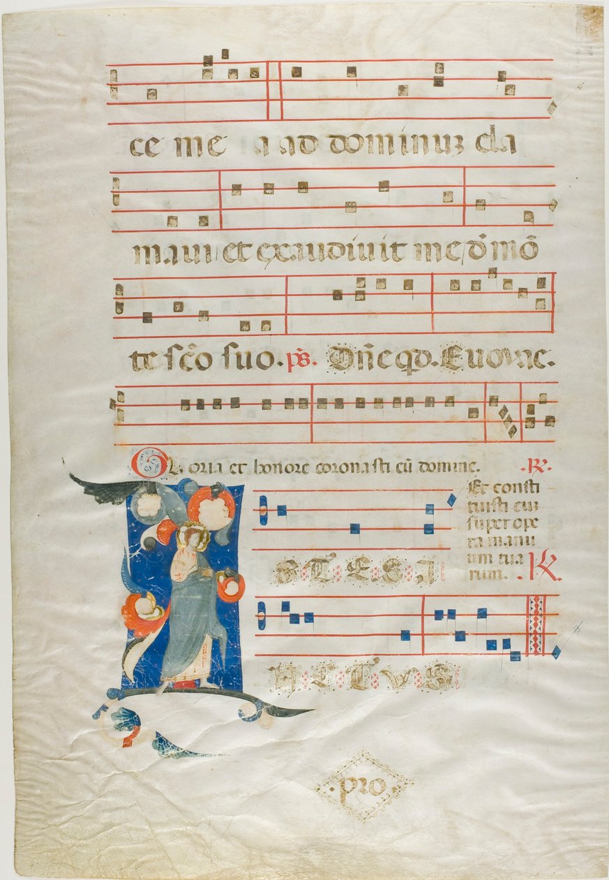 Nimbed Saint في أول تاريخي مؤرخ "أنا" من Antiphonary بواسطة نيري دا ريميني