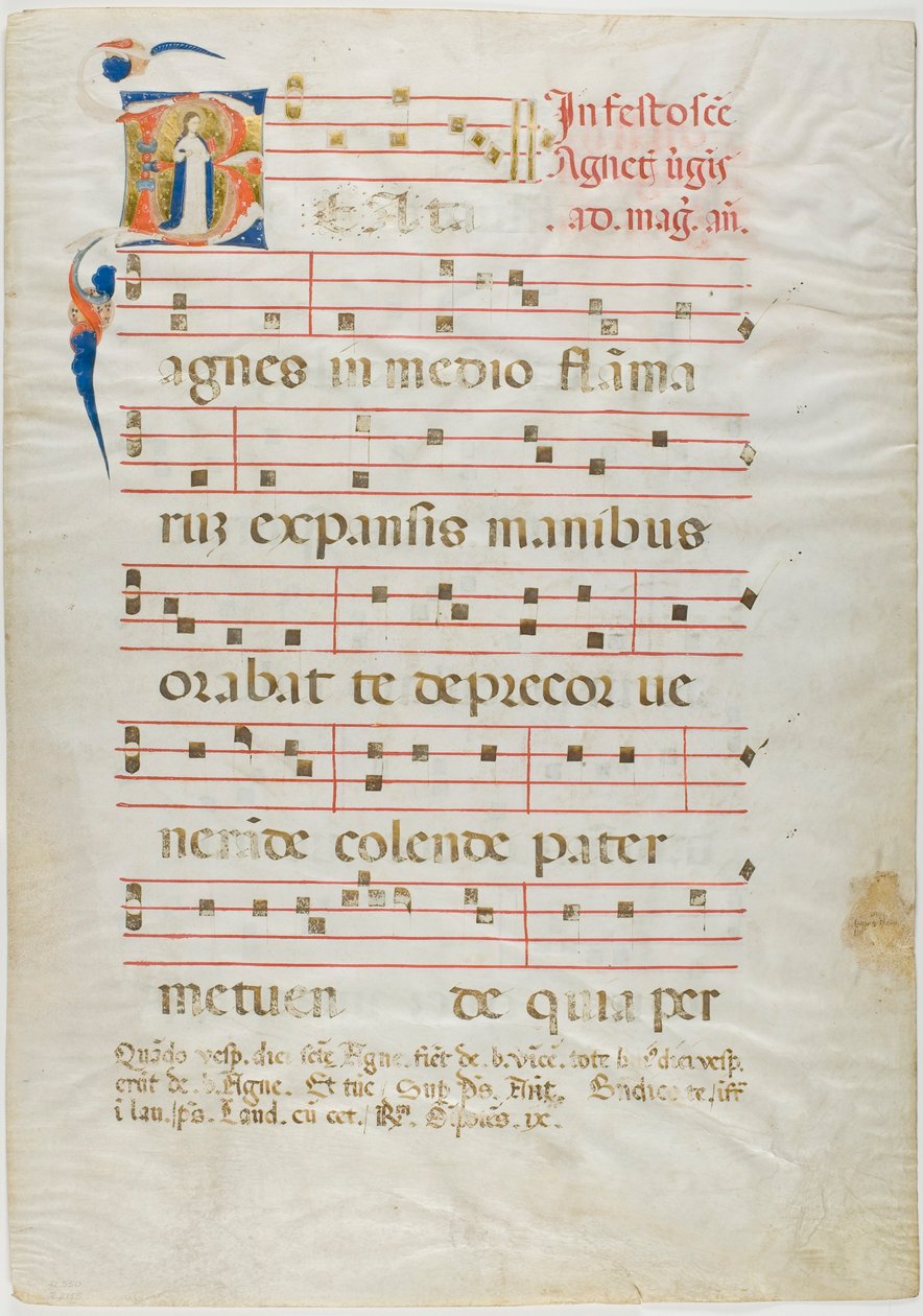 القديسة أغنيس في البداية التاريخية "V" من Antiphonary بواسطة نيري دا ريميني