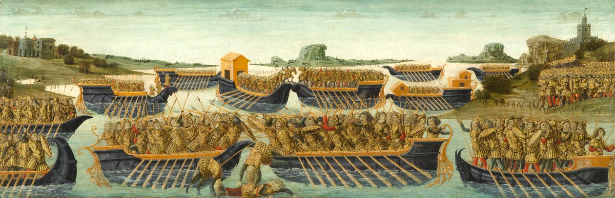 معركة أكتيوم ، c.1475-1480 (تمبرا وورقة الذهب على اللوحة) بواسطة نيروكو دي لاندي
