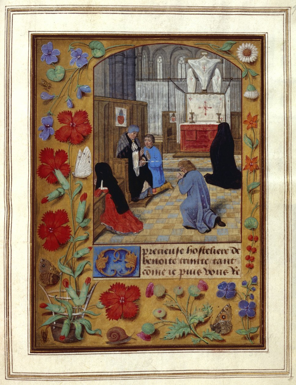 يضيف. 25698 ص 9 الصوم والصلاة في الكنيسة ، رسم توضيحي من "كتاب الصلوات" ، حوالي 1492 (حبر ولون على ورق) بواسطة المدرسة الهولندية