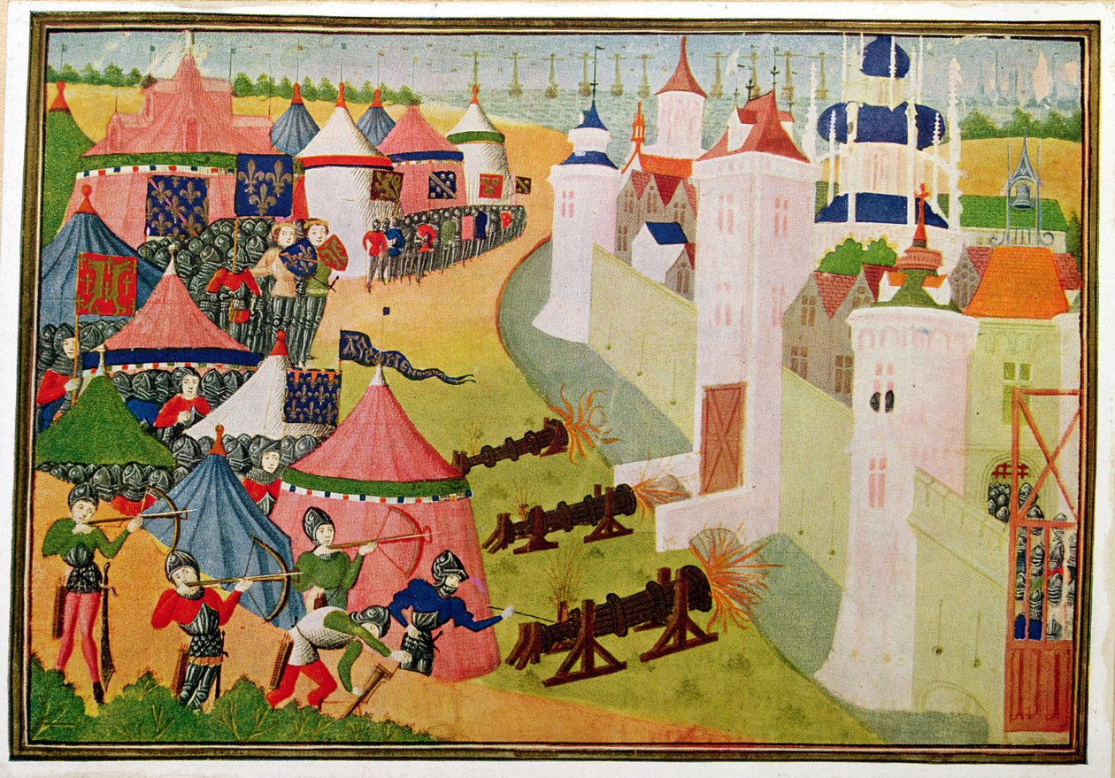 Harl 4379 f.83v الاعتداء على معقل القراصنة في شمال إفريقيا (Mahedia) من "Froissart