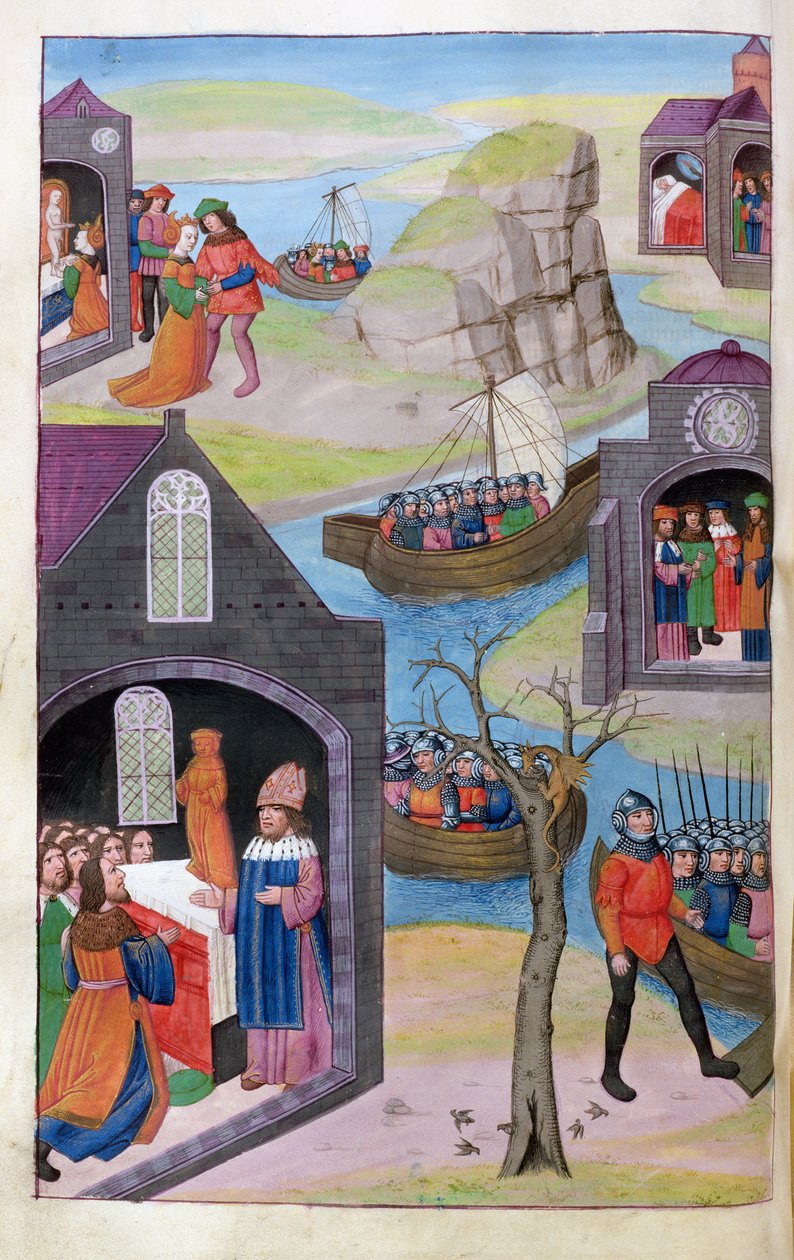 السيدة 324 f.118 ضد حلم Heenbas. باريس وهيلين. يشرح Calchas المعجزة ، من Metamorphoses 12 بواسطة Ovid ، 1479 بواسطة المدرسة الهولندية