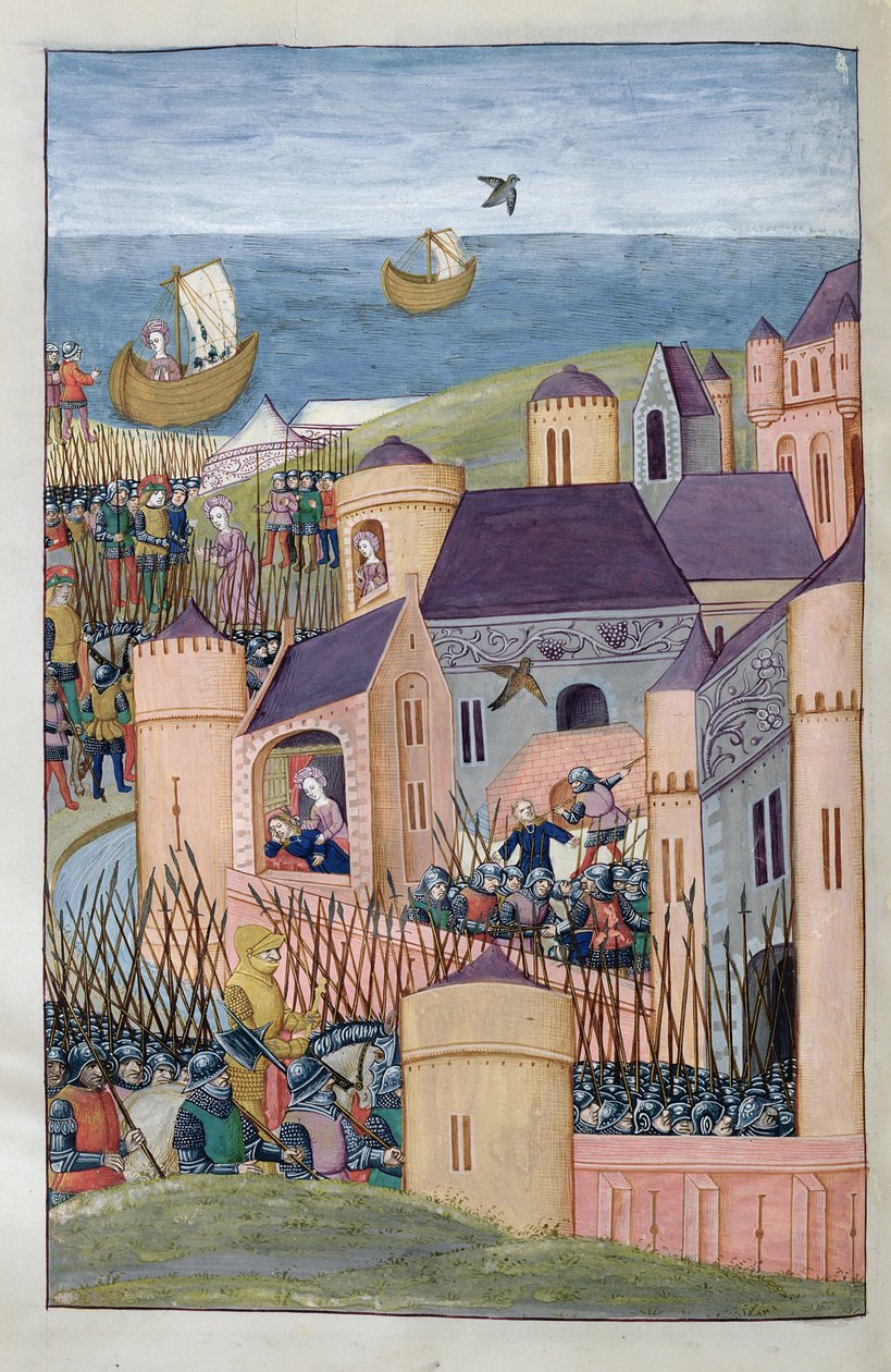 السيدة 324 ص 324 ضد مينوس يحاصر ميغارا. Scylla تقطع شعر والديها بشكل خادع وتهبط من Metamorphoses 8 بواسطة Ovid ، 1479 بواسطة المدرسة الهولندية