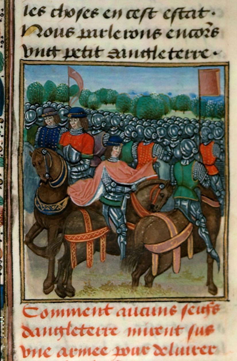 النسخة الملكية 18 E.II ، صفحة 411v ، تمرد ضد هنري الرابع (1367-1413) من الكتاب الرابع من "Chroniques de France et d