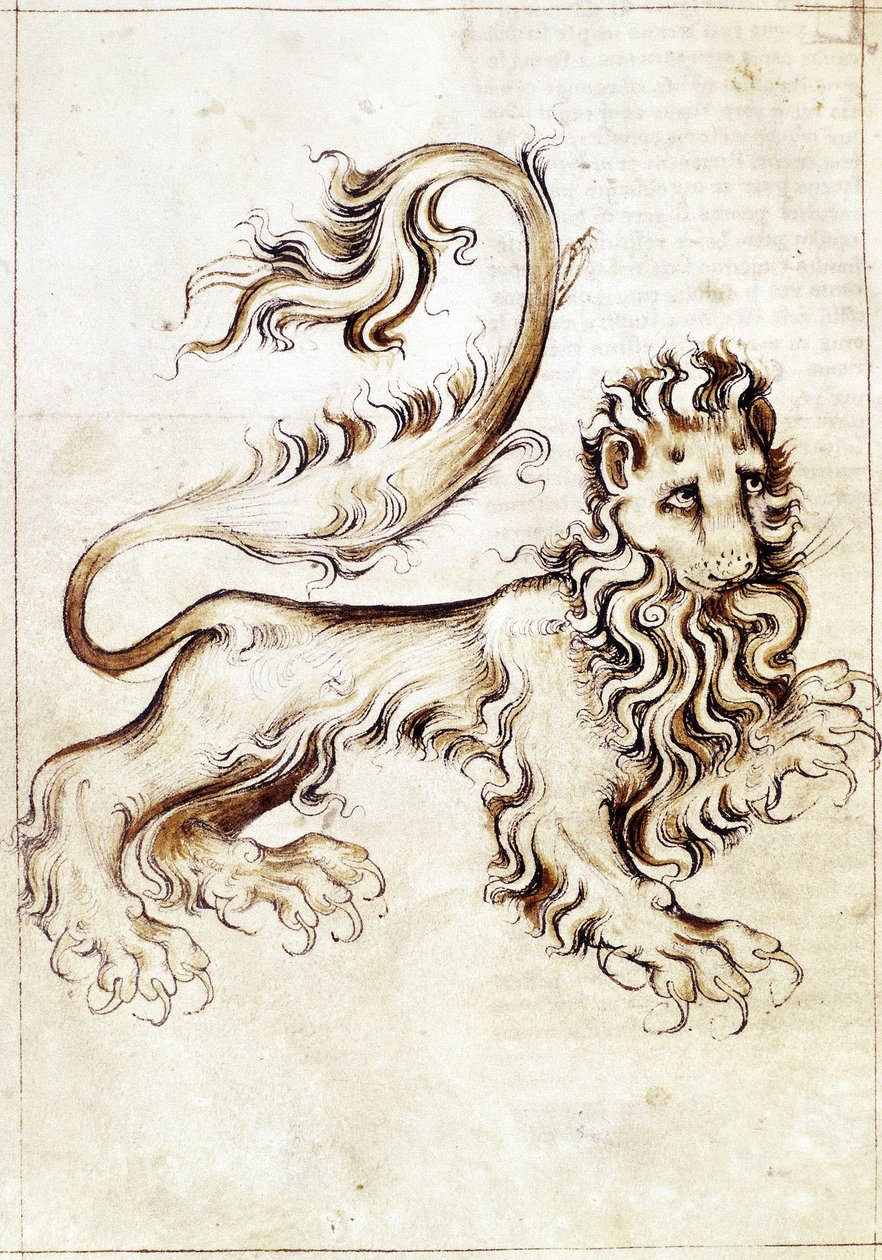 Sloane 3983 f.16v علامة البروج الأسد (الرق) بواسطة المدرسة الهولندية