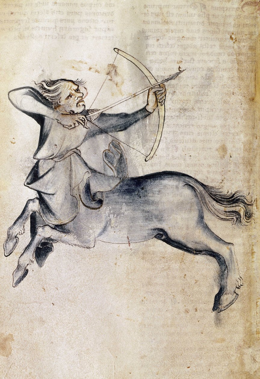 سلون 3983 f.9v رسم القوس ؛ من ترجمة أطروحة فلكية فارسية ، "Liber Astrologiae" (رق) بواسطة المدرسة الهولندية