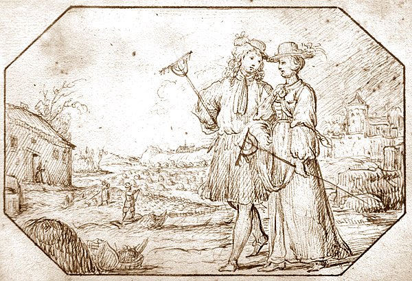 الفصول الأربعة: الربيع - العزق ، عام 1675 (قلم وحبر بني داكن على ورق) بواسطة المدرسة الهولندية