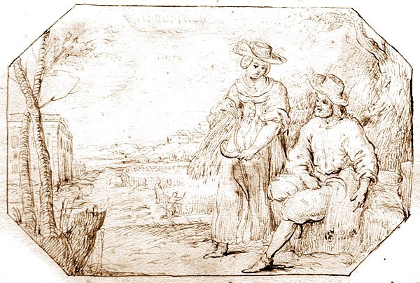 الفصول الأربعة: الصيف - الحصاد ، عام 1675 (قلم وحبر بني داكن على ورق) بواسطة المدرسة الهولندية