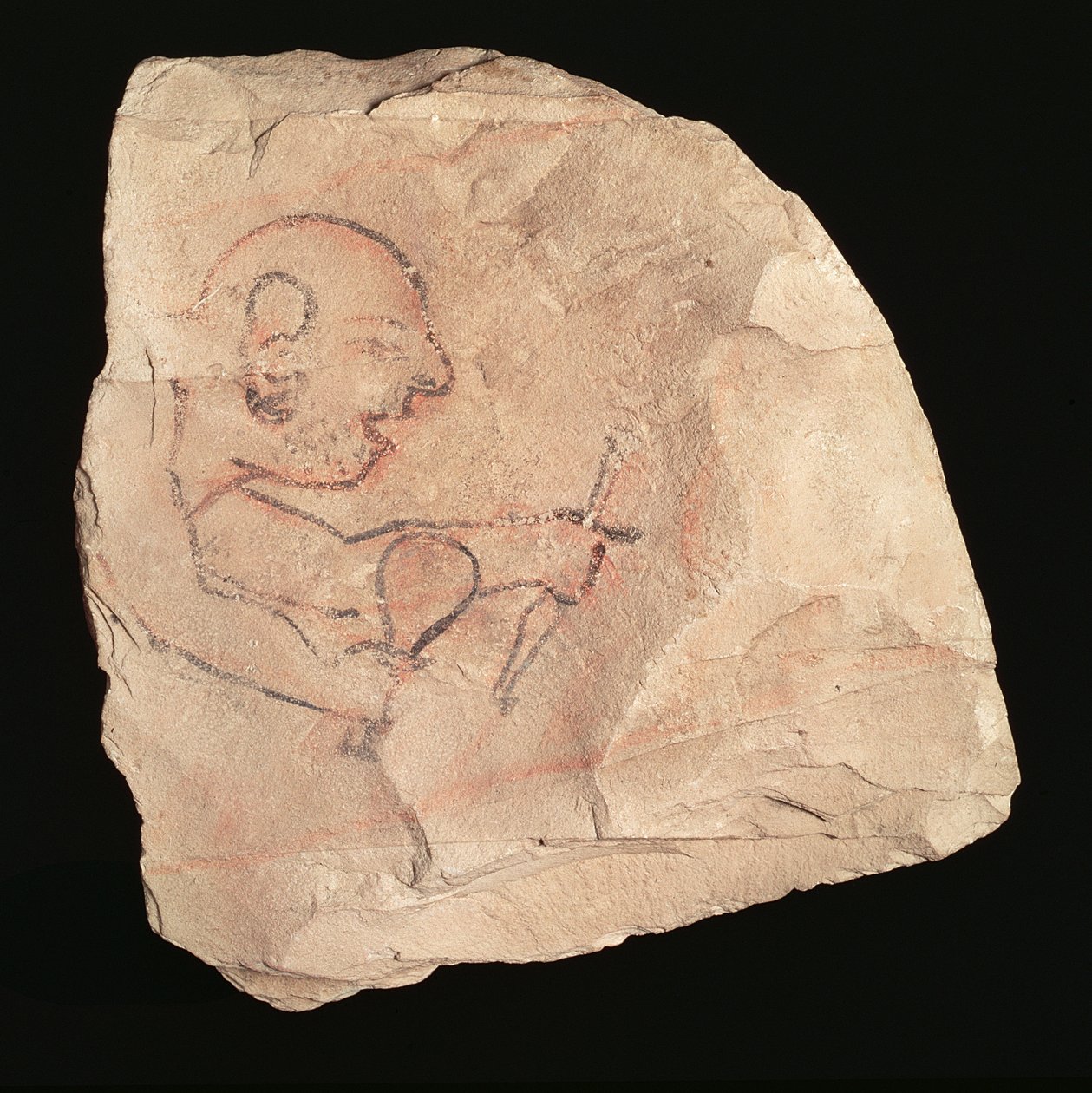 أوستراكون يصور حجر بناء غير حليق ، ربما من دير المدينة ، الأسرة 19-1920 ، 1200-1153 قبل الميلاد (الحجر الجيري المطلي) (انظر أيضًا 282583) بواسطة المملكة الحديثة المصرية