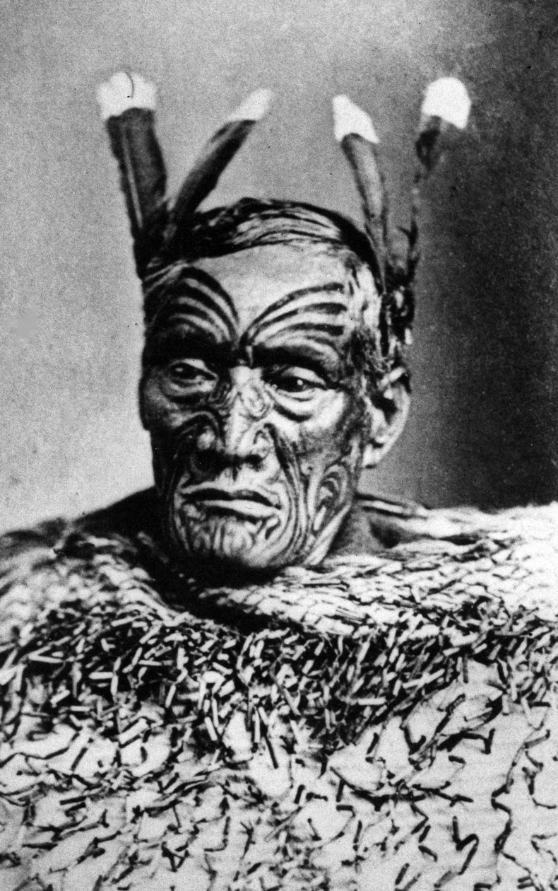 صورة لرجل الماوري قبل عام 1880 بواسطة مصور نيوزيلندي