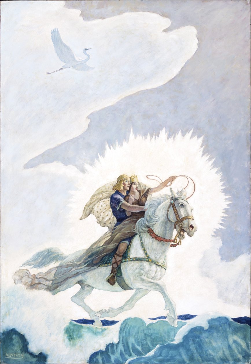 Oisín Rides to the Land of Youth ، 1940 (زيت على لوحة عصر النهضة) بواسطة نيويل كونفيرس ويث