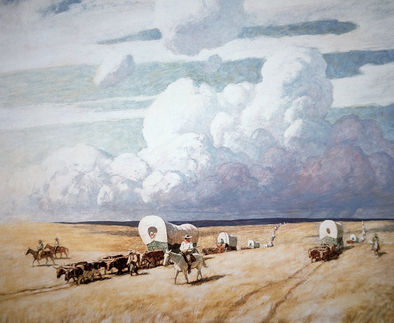 Covered wagons heading west (oil on canvas) بواسطة نيويل كونفيرس ويث