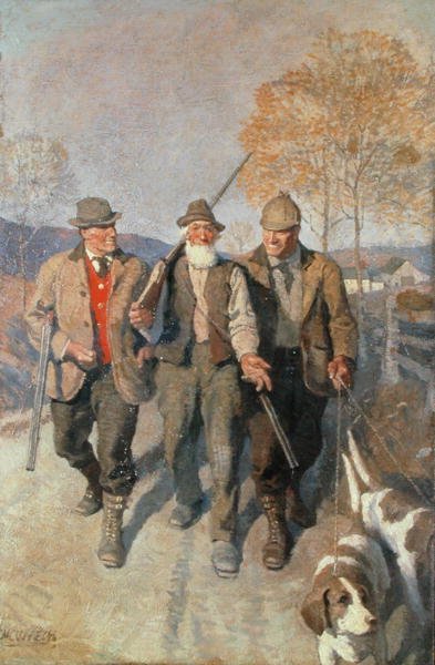 Three Hunters and Hounds (زيت على قماش) بواسطة نيويل كونفيرس ويث