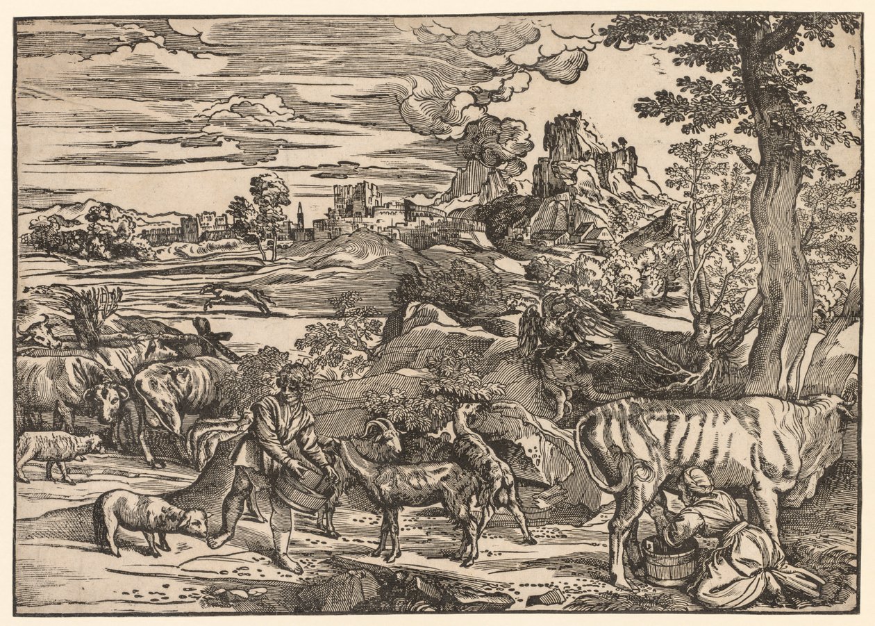 المناظر الطبيعية مع Milkmaid ، ج. 1525. بواسطة نيكولو بولدريني