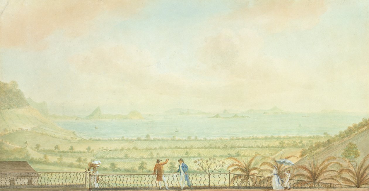 منظر في جزر الأنتيل الصغرى ، c.1785 (مرحاض ولون جسم على ورق) بواسطة نيكولاس بوكوك