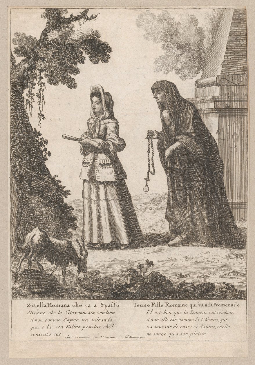 فتاة رومانية شابة تسير في نزهة ، 1648-1700 ، 1648-1700. بواسطة نيكولاس بوكيه