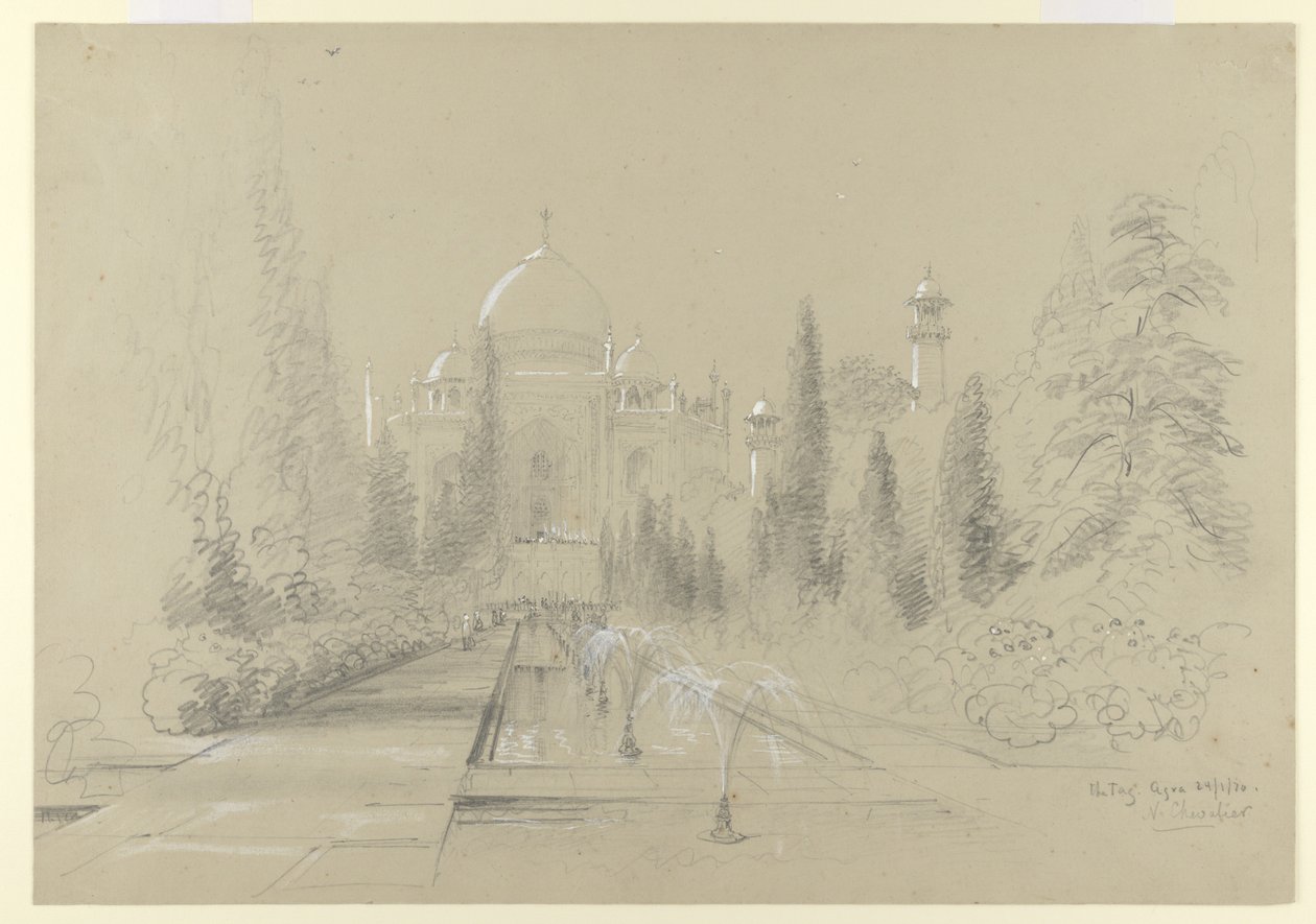 تاج محل ، أجرا ، 24 يناير 1870 (قلم رصاص مع ارتفاع أبيض على الورق) بواسطة نيكولاس شوفالييه