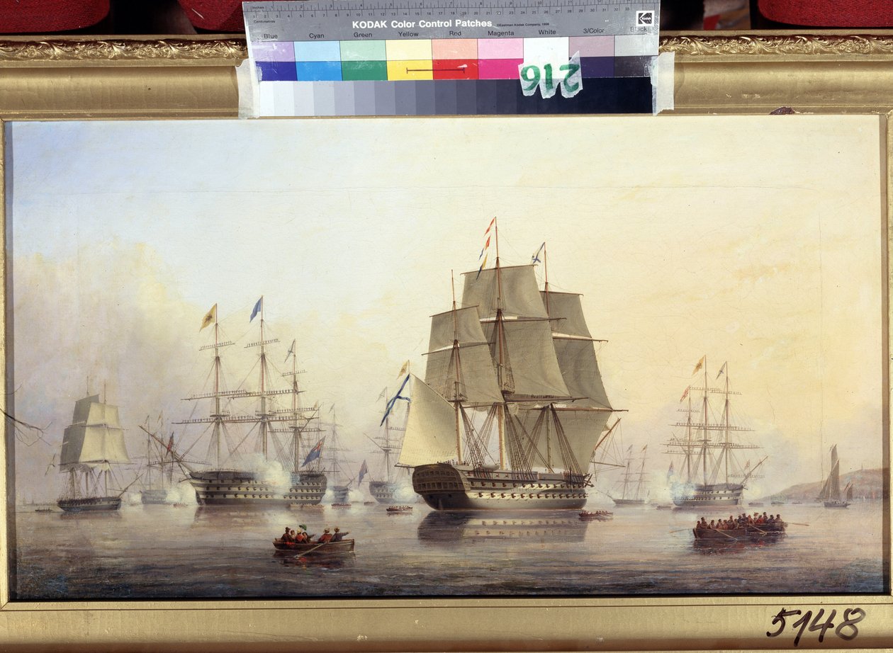 الإمبراطور نيكولاس الأول (1796-1855) يزور إنجلترا (الإمبراطور نيكولاس الأول يزور إنجلترا). القوارب تطلق مدافع للترحيب والاحتفال بقيصر روسيا. لوحة لنيكولاس ماثيو كوندي (1816-1851) ، زيت على قماش بواسطة نيكولاس ماثيوز كوندي