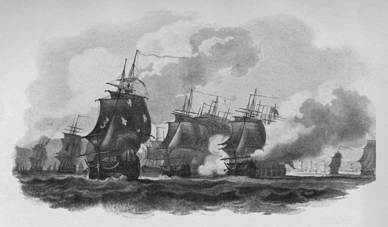 خطوبة قبالة دومينيكا ، c1782 بواسطة نيكولاس بوكوك