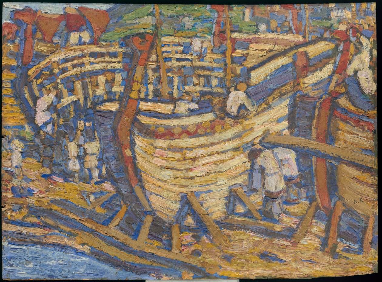 بناء السفن. رسم للرسم الذي يحمل نفس العنوان 1903 بواسطة نيكولاس رويريتش