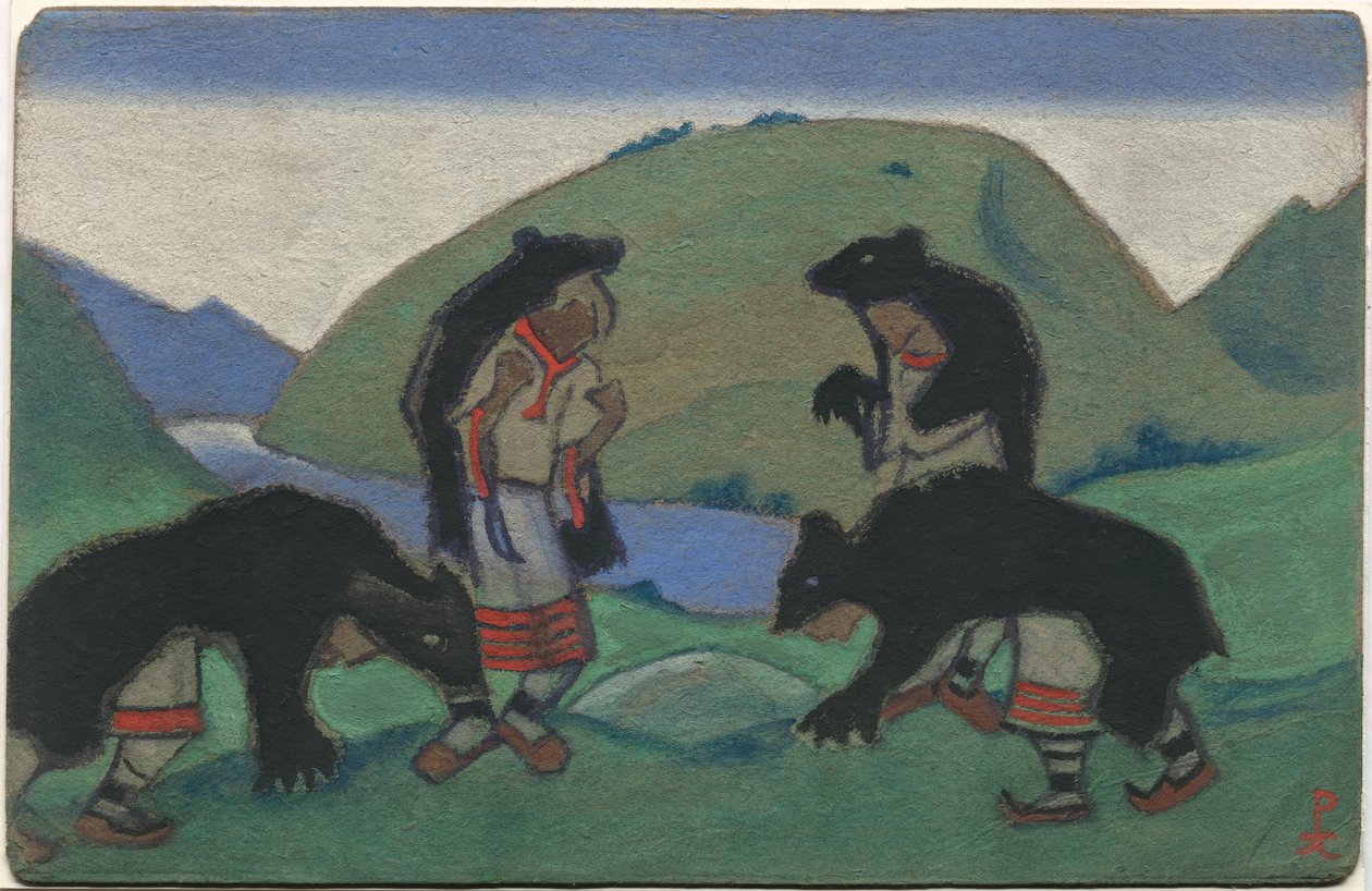 الحكماء في Bearskins ، تصميم الديكور والأزياء لباليه Stravinsky "Le Sacre du Printemps" ، 1944 بواسطة نيكولاس رويريتش