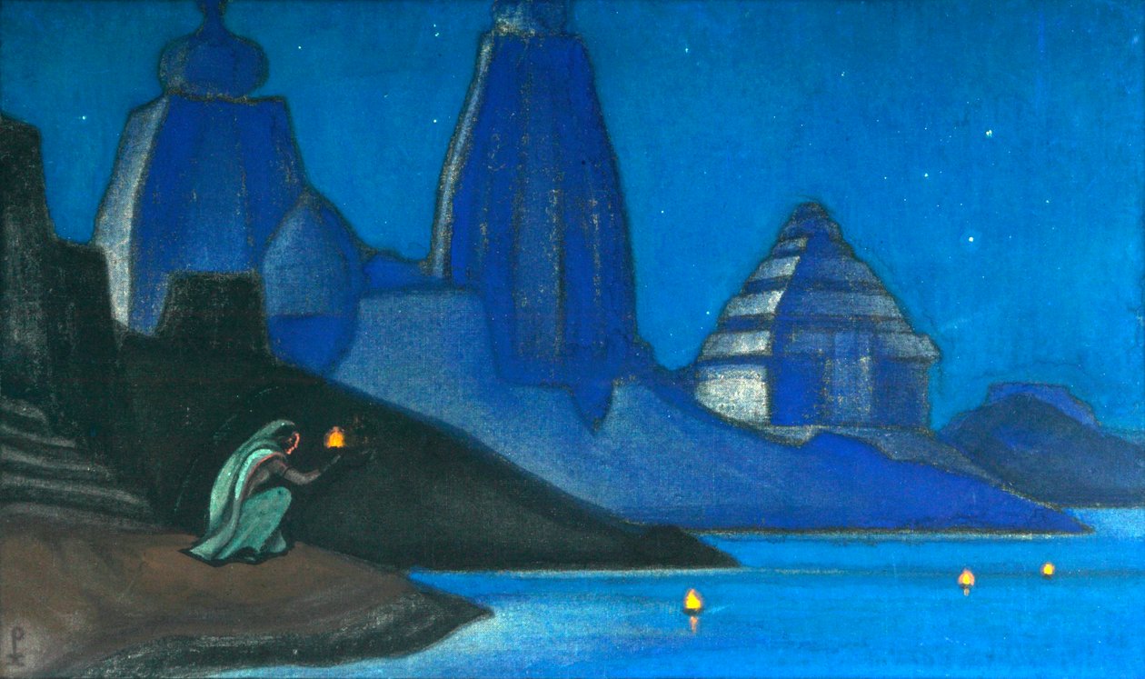 شعلة أضواء السعادة على نهر الغانج ، 1947. بواسطة نيكولاس رويريتش