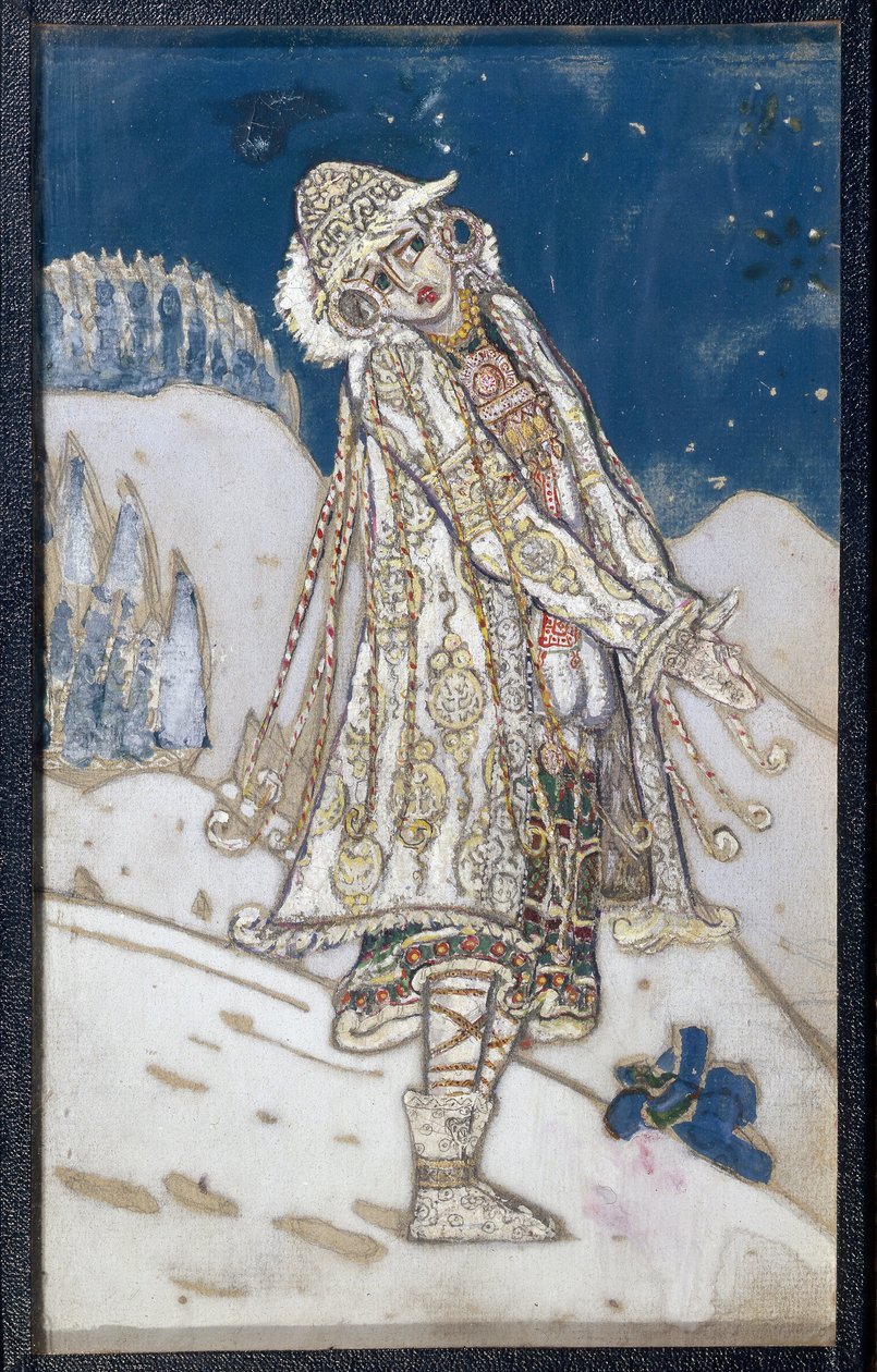 مشروع أزياء مسرحية La demoiselle des neiges للمخرج ألكسندر أوستروفسكي (1823-1886). (تصميم أزياء مسرحية سنو مايدن من تأليف أ. أوستروفسكي). عمل نيكولاس رويريتش (1874-1947) ، تمبرا على ورق بواسطة نيكولاس رويريتش