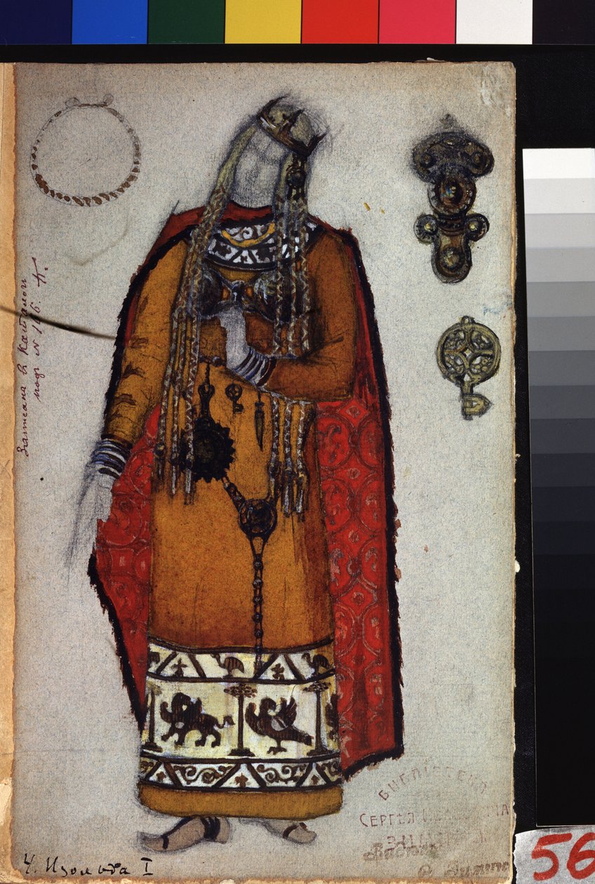 مشروع أزياء لأوبرا تريستان وإيزولد لريتشارد واغنر (1813-1883). عمل نيكولاس رويريتش (1874-1947) بالقلم الرصاص والغواش والحبر على ورق بواسطة نيكولاس رويريتش