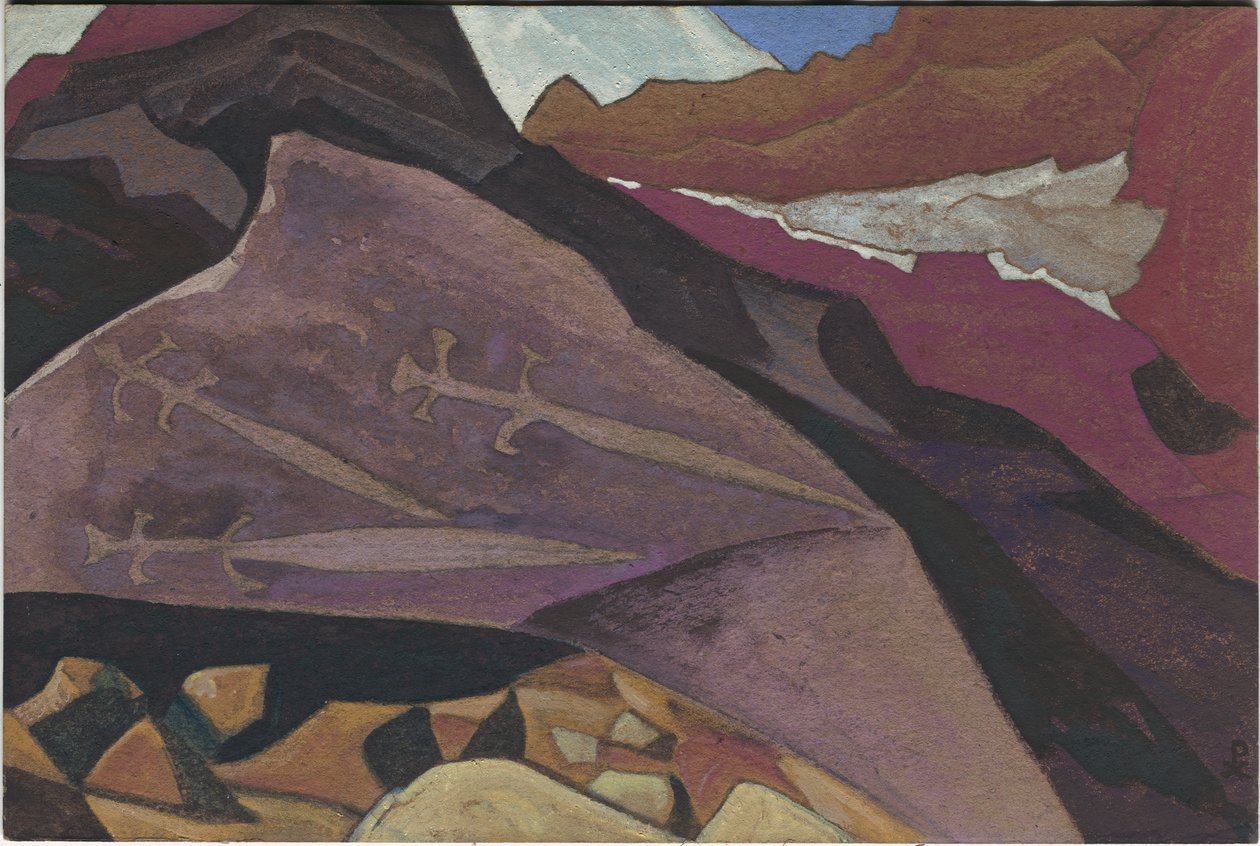 ثلاثة Glaives ، صور على Rock ، Lahul ، 1936 بواسطة نيكولاس رويريتش