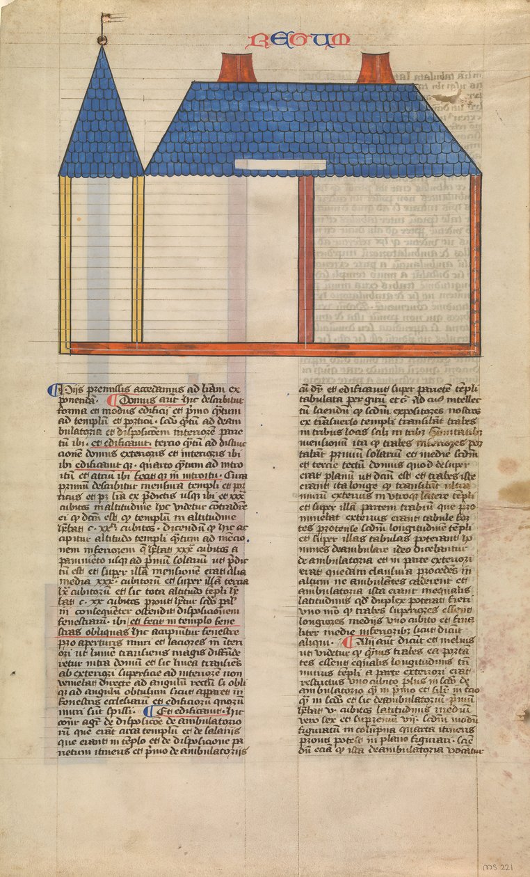 ارتفاع هيكل سليمان ، إحدى الأوراق الست المصوّرة من Postilla ... ، كاليفورنيا. 1360-1380. بواسطة نيكولاس ليرا
